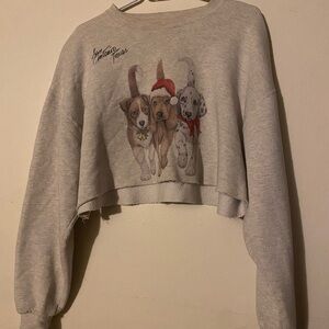 Gray Cropped Sweatshirt with Dog Print